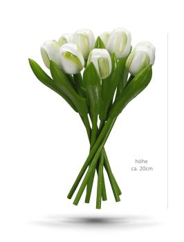 Tulip bouquet made of wood - 9 hand-painted wooden tulips, 20 cm tall, white/green, wooden flower decoration, made in Holland